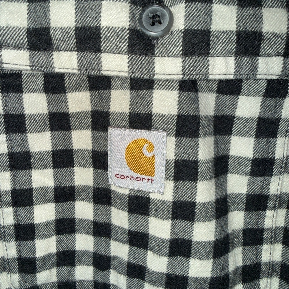 Carhartt Loose Fit Flannel Shirt XL Black White Check Plaid Work Button Up